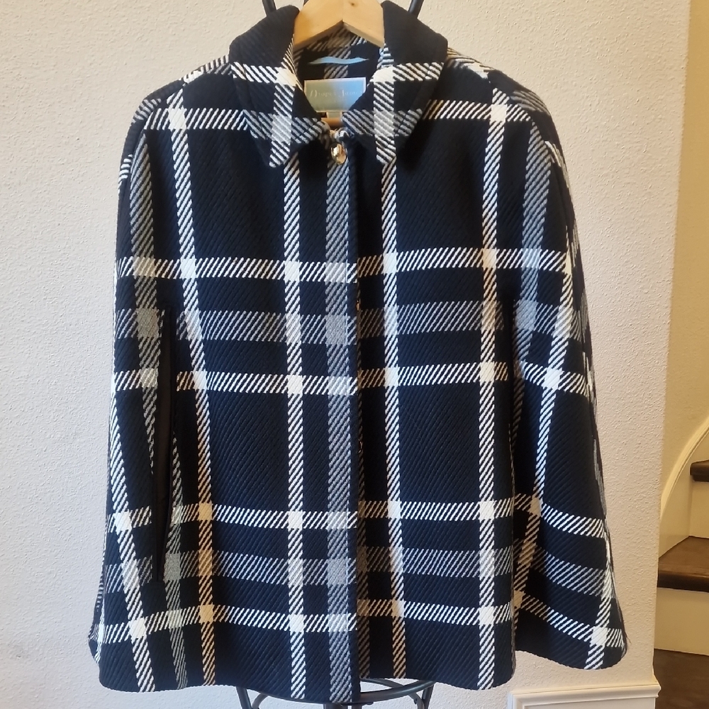 Draper James Black and White Plaid Cape
